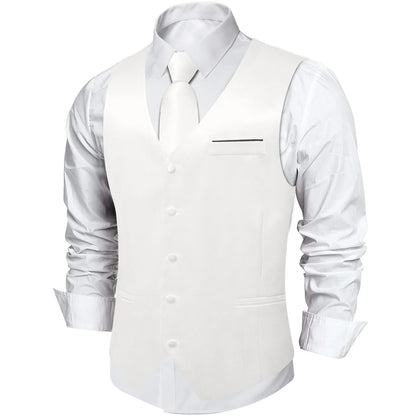 Men's Satin Suit Vest Set with Tie Handkerchief and Cufflinks for Wedding and Prom