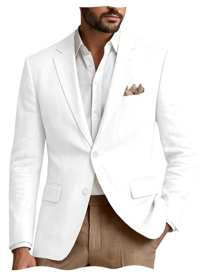 Men's Linen Blazer Notch Lapel 2 Buttons Slim Fit Casual Sport Jacket Lightweight Breathable Summer Business Wedding Daily Wear