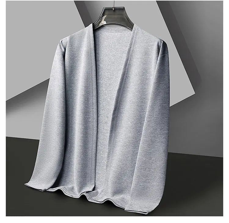 Spring and Summer Solid Color Knitted Cardigan Jacket Sun Protection Clothing Men's Shirt Loose Sleeves Fashionable and Versatil