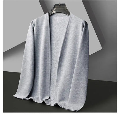Spring and Summer Solid Color Knitted Cardigan Jacket Sun Protection Clothing Men's Shirt Loose Sleeves Fashionable and Versatil