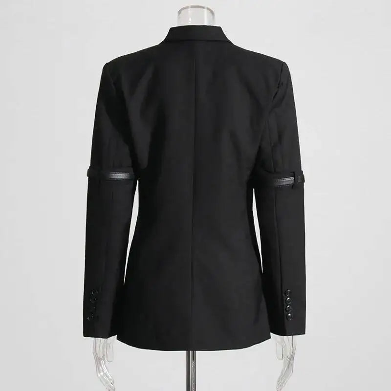 Autumn New Women Design Sense Blazer Personality Patchwork Belt Decoration Slim Fit Elegant Fashion High Street Coat HK9048