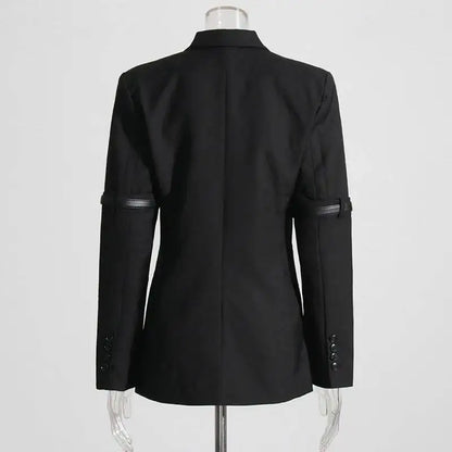 Autumn New Women Design Sense Blazer Personality Patchwork Belt Decoration Slim Fit Elegant Fashion High Street Coat HK9048