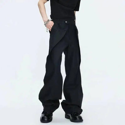 2026 Spring Patchwork Design Cross Collar Solid Color Casual Jacket Men Fashion Elegant Temperament Straight Pants JY6553