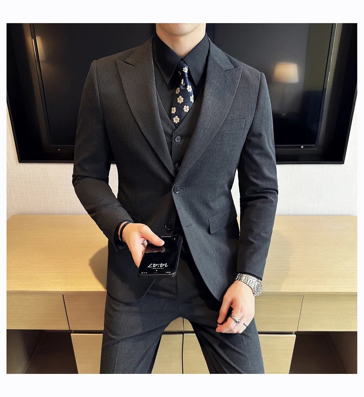 (Jacket + Vest + Pant) Men's Formal Slim Fit Business Work Wedding Stage Tuxedo Fashion Best Men Social Dress Suit 3 Pieces Set
