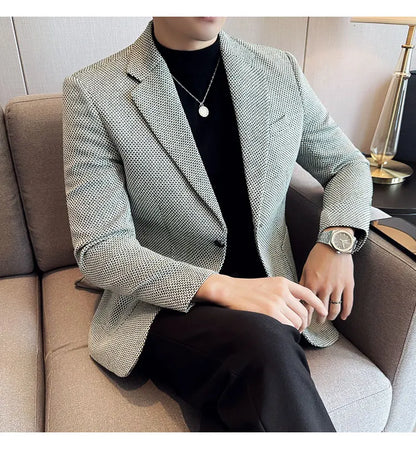New Lmitation Linen Woven Slim Fit Suit Jacket Men Fashion Casual Business Blazers Wedding Social Party Dress Coats 4XL-M