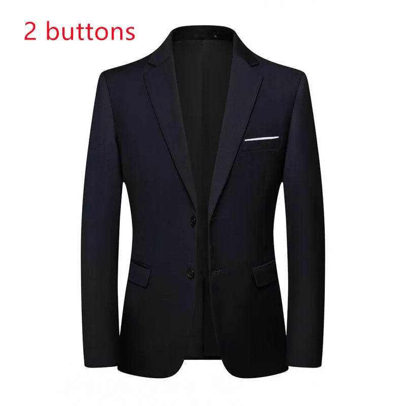 Blazer Fashion Men Business Casual Solid Color British Style Wedding Gentleman Slim Professional Formal Suit Blazer