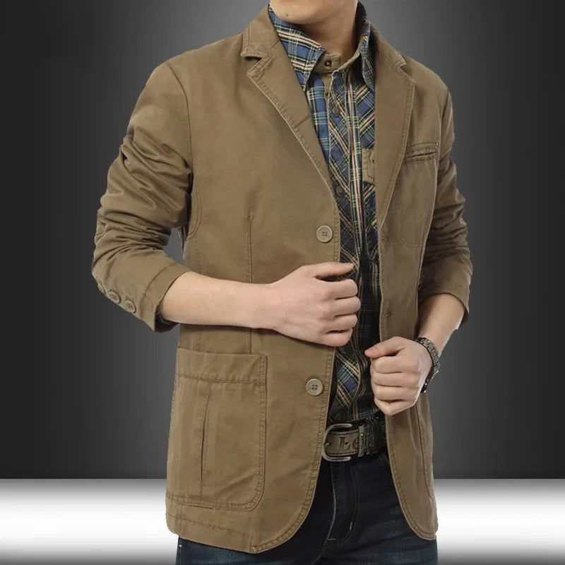Blazer Pure Cotton Loose Men Fashion Business British Style Casual Three Button Cotton Casual Clothes Single West Coat Blazer
