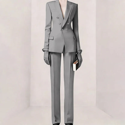 Purple Women Suit Double-breasted Peaked Lapel Two Pieces(Jacket+Pants) Modern Fashion Slim Business Office Lady Set Custom