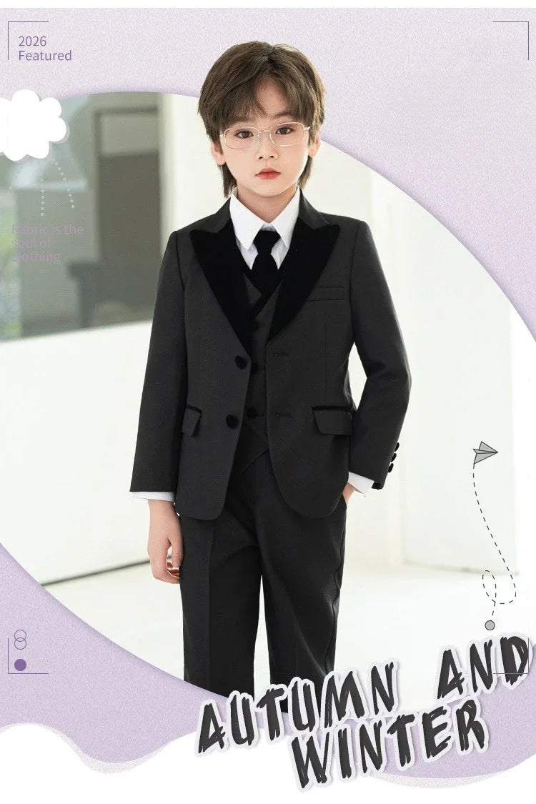 Boys Fashion Blazer Jacket Waistcoat Pants Wedding Suits Kids Morning Coat Formal Dress Children Tuxedos Toddler Clothes Sets