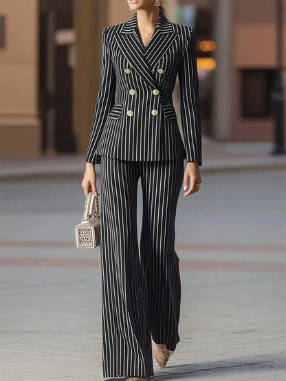 Autumn Pant Suit Women Striped Female Business Work Wear Jacket Blazer Trouser Formal 2 Piece Set Women's Clothing