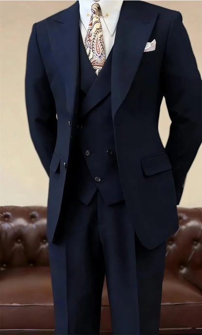 Classic Black Men's Suits 3 Pcs Jacket+Vest+Pant Fashion Groomsmen Suit Slim Fit Bespoke Formal Office Event Men's Suit
