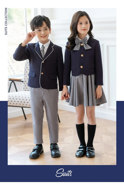 Kids Japanese Navy Jacket Suit Dress School Uniforms Girls British Boys Blazer Formal Outfits Chidren Student Clothes Class Sets