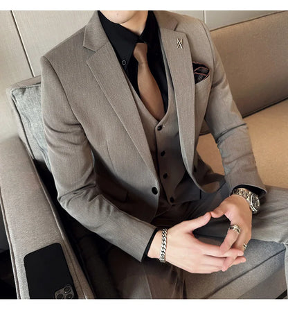 High-quality, fashionable, stylish and versatile British and Korean style slim-fit men's casual solid-color business suit three-