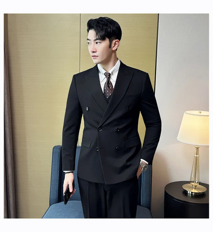 Men's Double Breasted Suit Set – Slim Fit Blazer, Vest & Pants for Wedding & Business