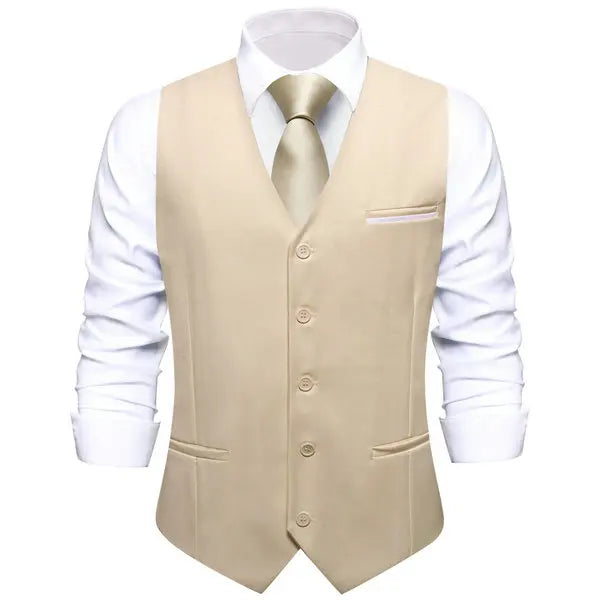 Men's Double Breasted Suit Vest with Tie Set – Slim Formal Waistcoat for Weddings & Daily Wear