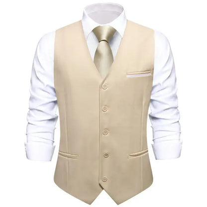Men's Double Breasted Suit Vest with Tie Set – Slim Formal Waistcoat for Weddings & Daily Wear