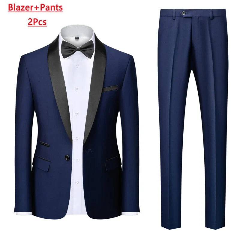 Men's Slim Fit Formal Suit Set – Blazer, Vest & Pants for Weddings & Parties