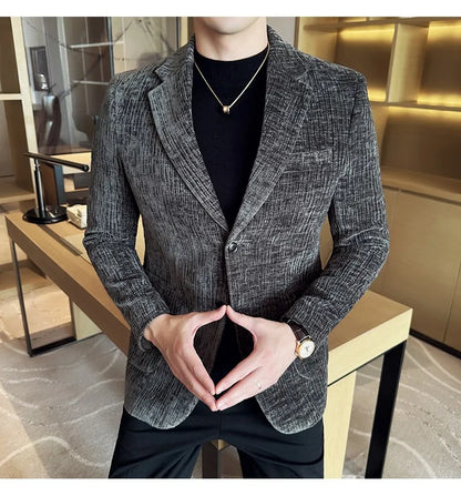 2025 Winter Chenier Thick Suit Jacket for Men Korean Slim Fit Casual Business Men Blazers Wedding Groom Office Social Dress Coat