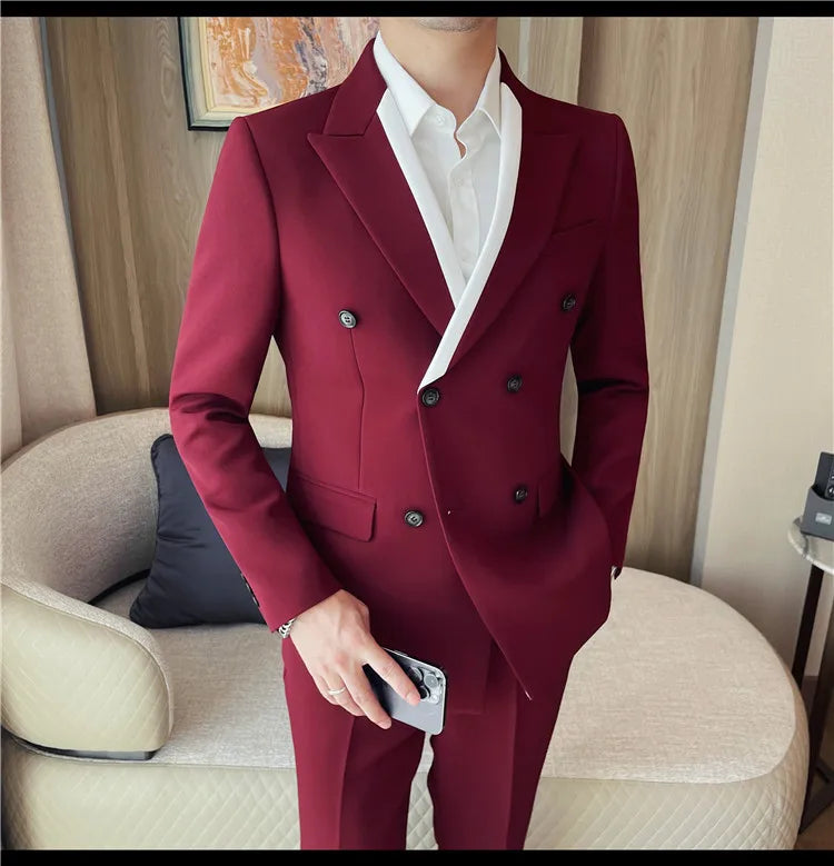 British Style Double Breasted Formal Suit Jacket Men High Quality Slim Casual Business Blazers Wedding Banquet Party Coats 2025