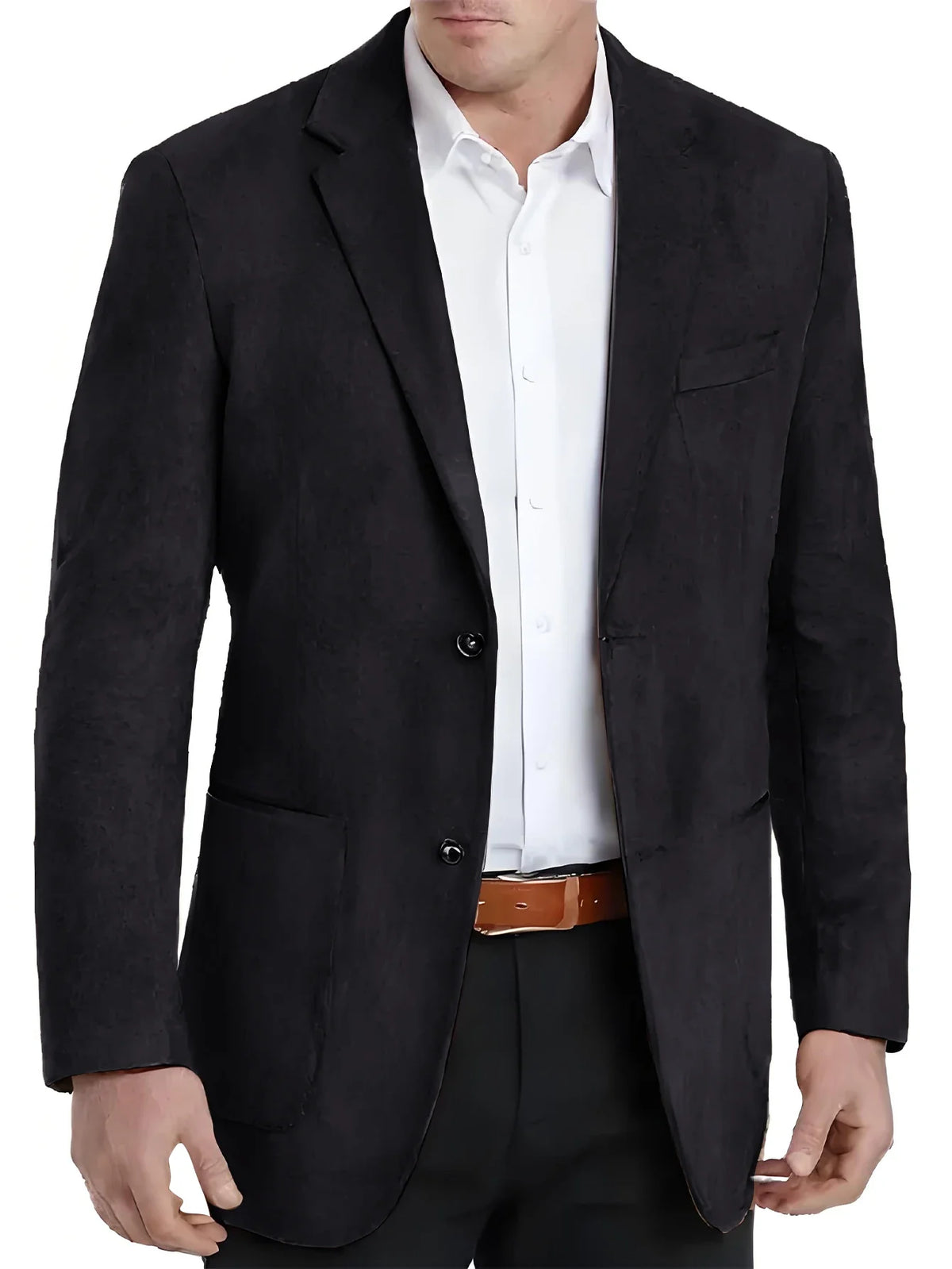 Black Faux Suede Men Single Suit Jacket, Two Button Notched Collar Casual Blazer Business Party Sport Coat