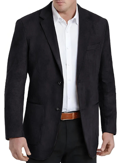 Black Faux Suede Men Single Suit Jacket, Two Button Notched Collar Casual Blazer Business Party Sport Coat