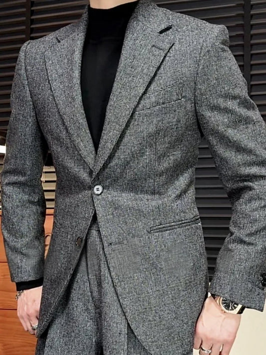 Designer Business Casual Mens Spring Autumn Slim Fit Single Breasted Suit Jacket Wide Leg Pants Two Piece Set Fashion Male Work