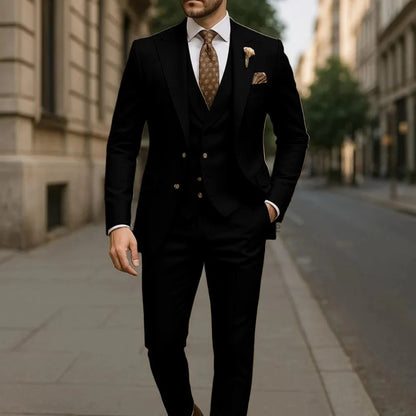 3-Piece Men's Slim Fit Suit – Peak Lapel Wedding & Business Set