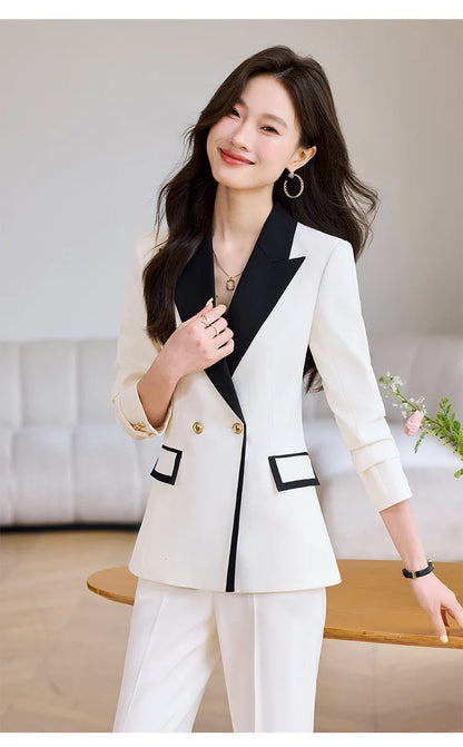 Elegant Business Chic Formal Blazer Pants Set for Woman Spring Autumn 2025 Fashion Hit Color Jackets Trousers Suits 2 Piece