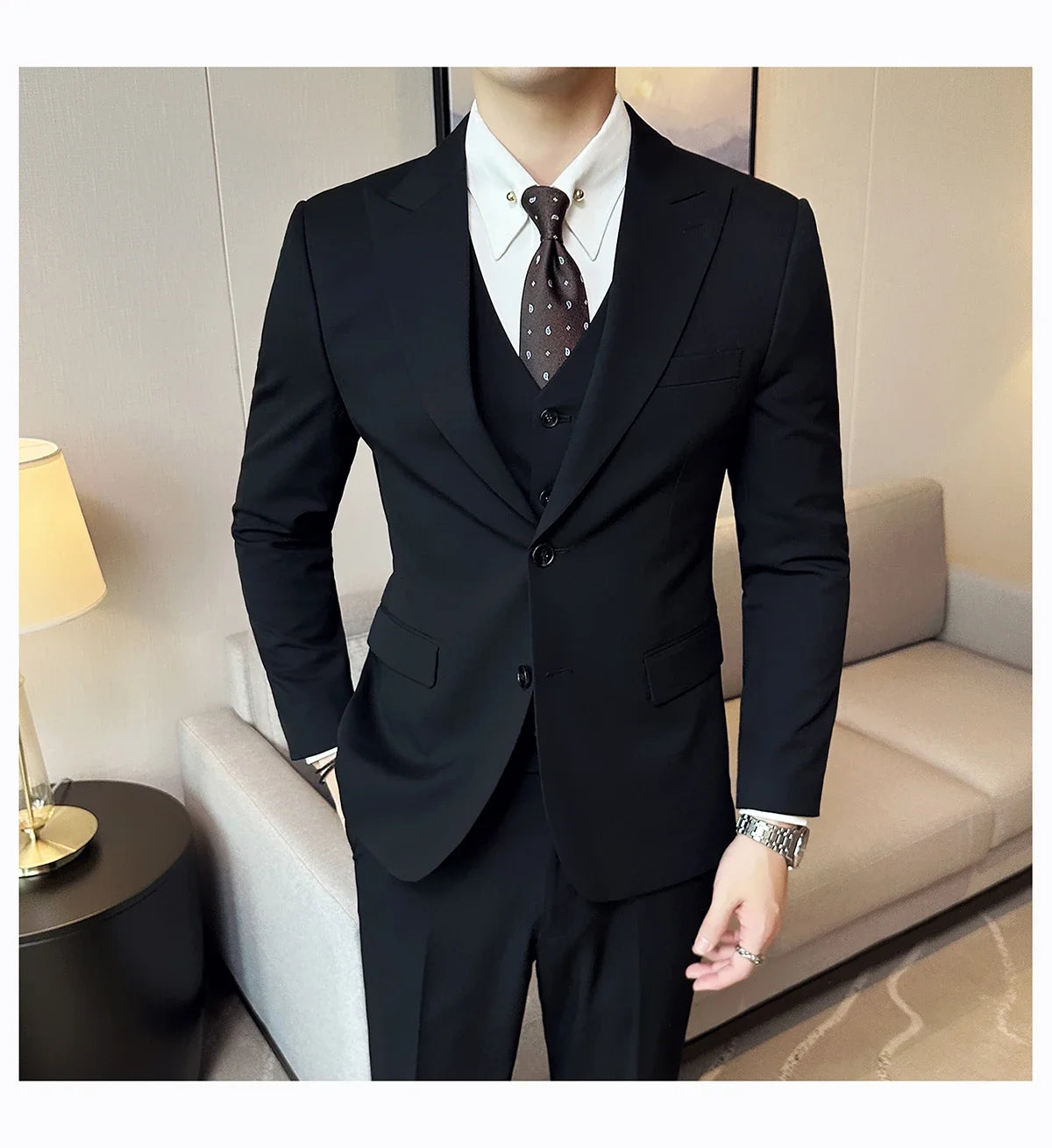 (Jacket + Vest + Pant) Men's Formal Slim Fit Business Work Wedding Stage Tuxedo Fashion Best Men Social Dress Suit 3 Pieces Set