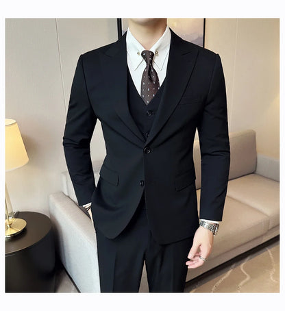 (Jacket + Vest + Pant) Men's Formal Slim Fit Business Work Wedding Stage Tuxedo Fashion Best Men Social Dress Suit 3 Pieces Set