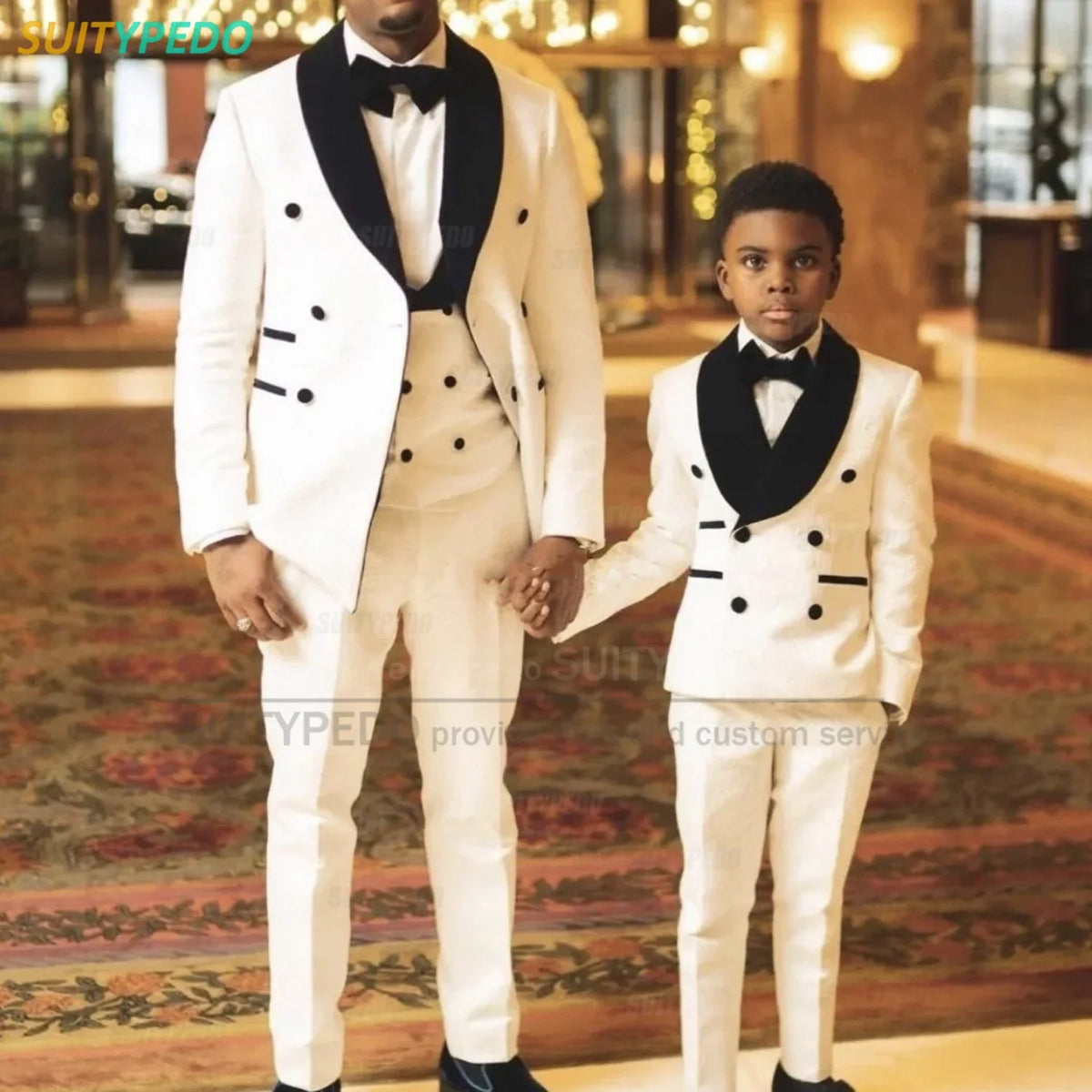 Fashion Boys Suit Sets Jacquard Shawl Lapel Jacket Wedding Flower Boy Costume Children Custom Suitable Blazer Vest Pants 3 Pcs