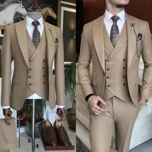 Men's 3-Piece Double Breasted Tuxedo Suit – Blazer, Vest & Pant for Wedding & Formal Events