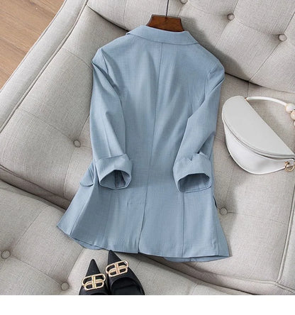 Spring Summer New Style Korean Version Silk Fashion Small Suit Jacket Women Thin Sleeve Seven Button Slim Fit Western Wear
