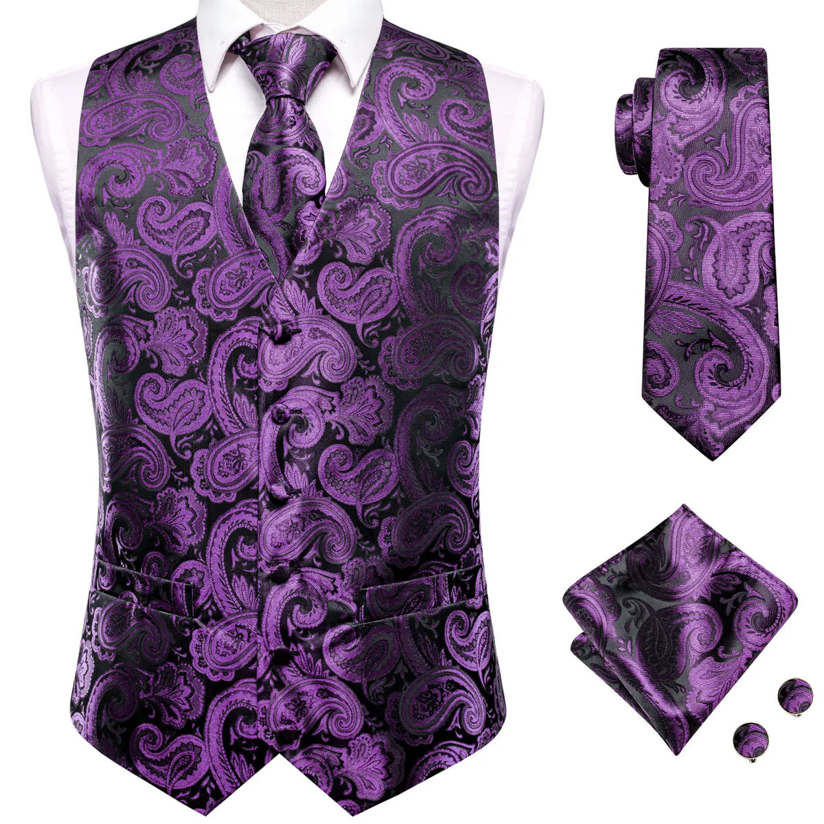 Men's Vest Set – Silk Floral Paisley Waistcoat & Tie Set for Weddings