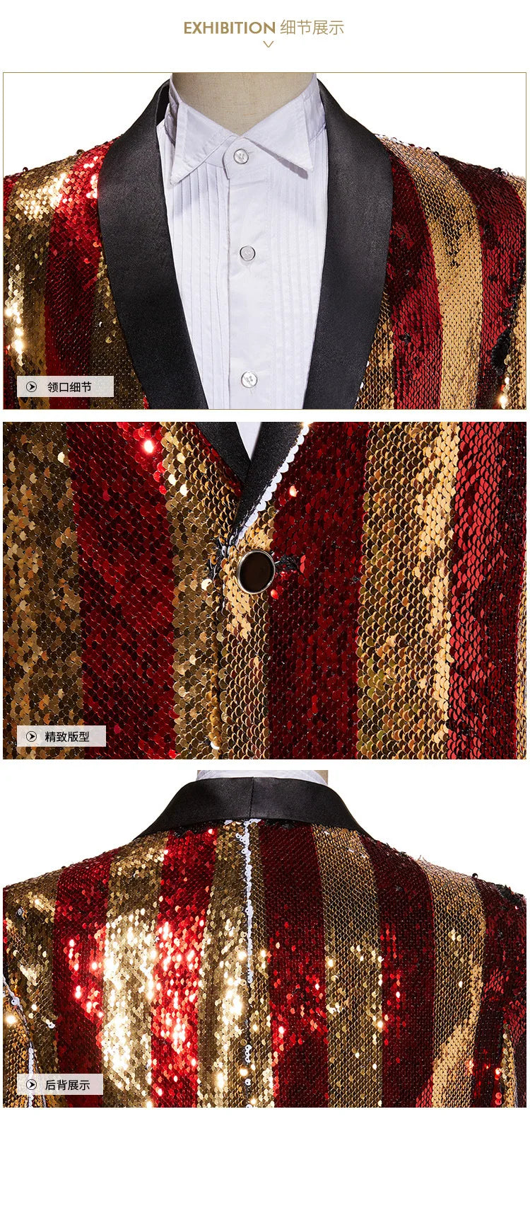 Men's Luxury Sequins Suit Jacket Double Side Stripes Trendy Blazers Banquet Evening Party Singer Host Stage Performance Tuxedo
