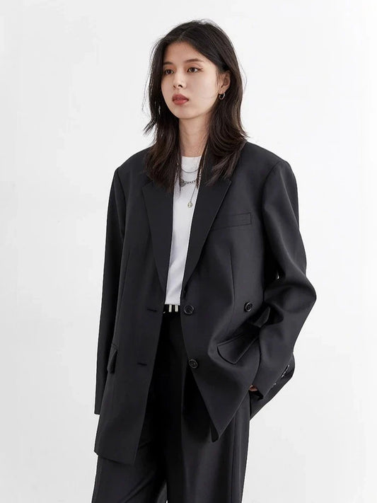 New Women Woolen Blazers Solid Loose Casual Suit Jacket Lace Up Mid-length Office Ladies Coat Autumn Winter 2025