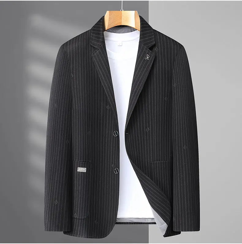 Men's Smart Casual Blazer – Single Breasted Polyester Jacket for Middle-Aged Men – Spring Autumn