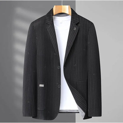 Men's Smart Casual Blazer – Single Breasted Polyester Jacket for Middle-Aged Men – Spring Autumn