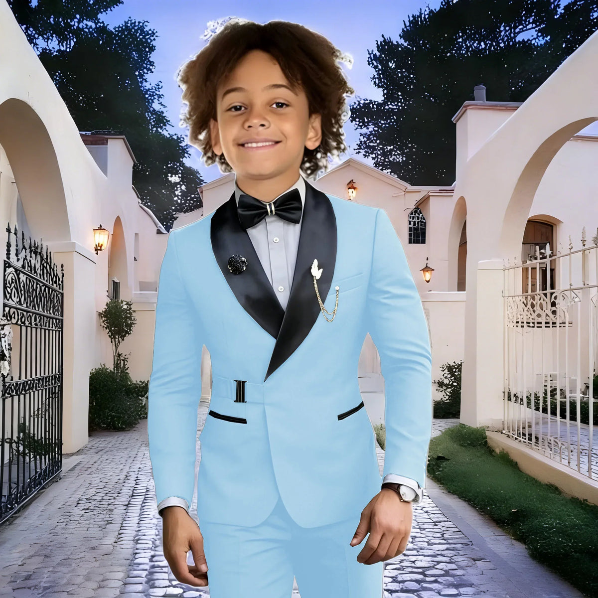 Navy Blue Boy Suits Wedding Kids Tuxedos 2 Pieces Formal Blazer Shawl Lapel Double Breasted Prom Suits (Jacket+Pants)