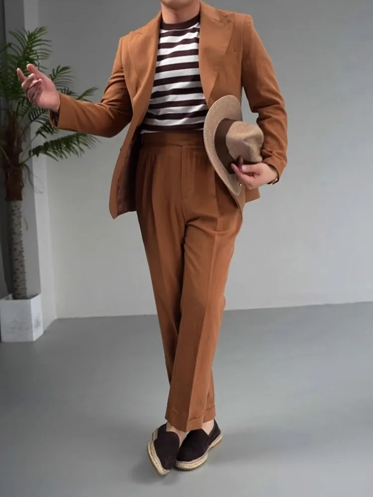 Men's Cotton Linen Two-Piece Suit Set – Slim Fit Business & Wedding