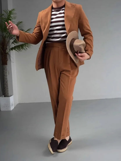 Men's Cotton Linen Two-Piece Suit Set – Slim Fit Business & Wedding