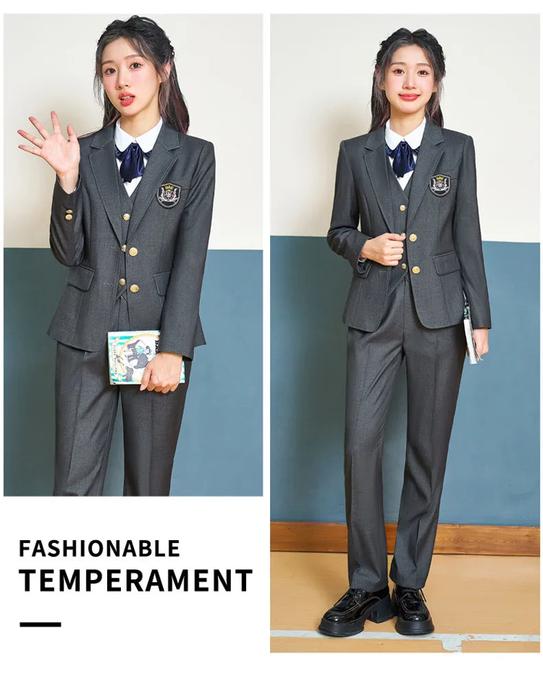 College Style Women's Suit2024New Autumn Small Stature Elegant Campus Suit OutfitjkUniform Suit Dress Set