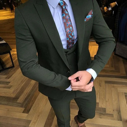 Men's 3 Piece Slim Fit Business Casual Tuxedo Suits Set Notched Lapel Blazer Vest Pants for Groom Party Costume Homme