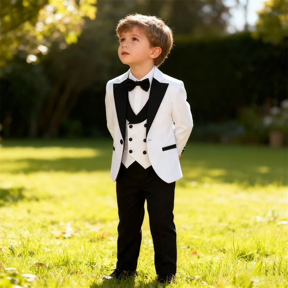 Boys Formal Suit Set | Blazer Vest Pants Bow Tie | Wedding & Party | Red, White, Royal Blue | Ages 3–14
