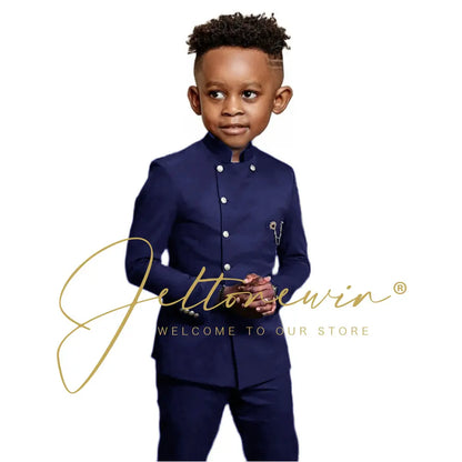 Royal Blue Boys Suit 2 Piece Wedding Tuxedos Double Breasted Jacket Pants Slim Fit Kids Formal Party Outfit Blazer Sets