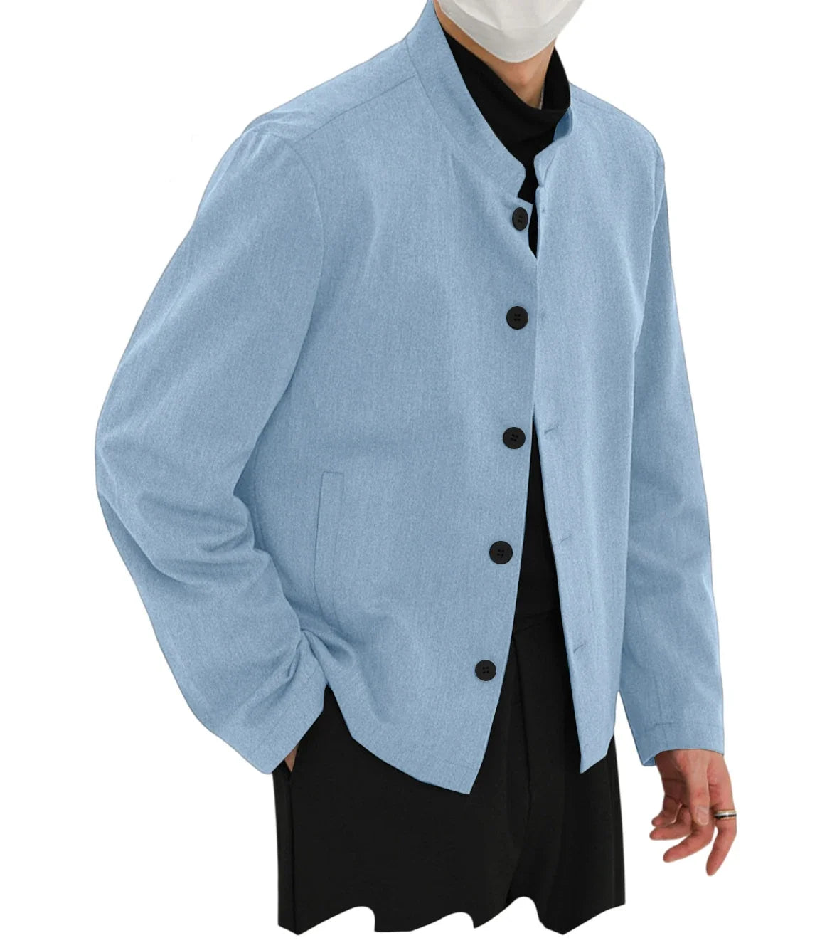 Men's Linen Blazer Stand Collar Slim Fit Suit Jacket Lightweight Breathable Soft Business Casual Daily Sport Coat for Spring