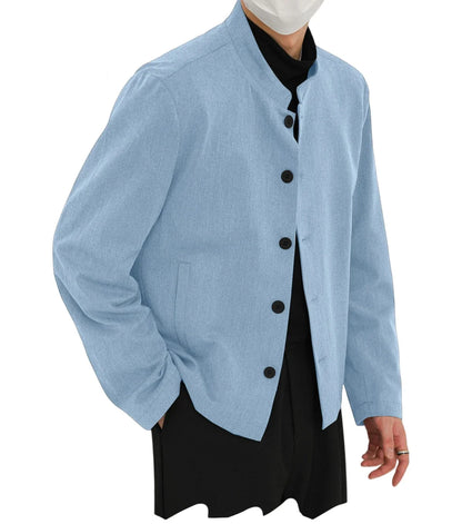 Men's Linen Blazer Stand Collar Slim Fit Suit Jacket Lightweight Breathable Soft Business Casual Daily Sport Coat for Spring