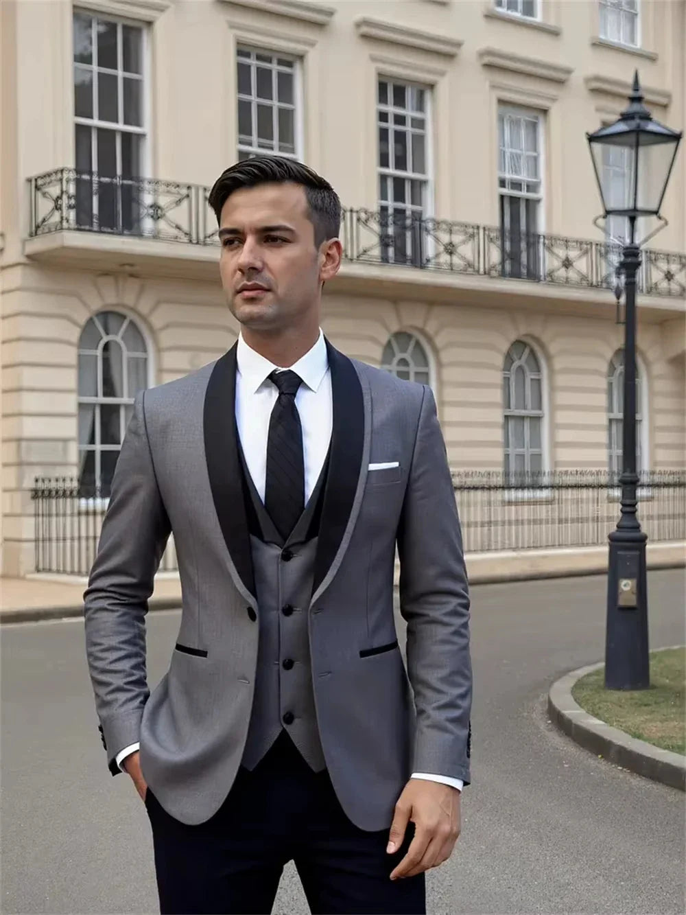Wedding Men's Suits 3 Pieces Slim Fit Banquet Casual Wedding Suit Single Breasted Lapel (Jacket+Vest+Pants)