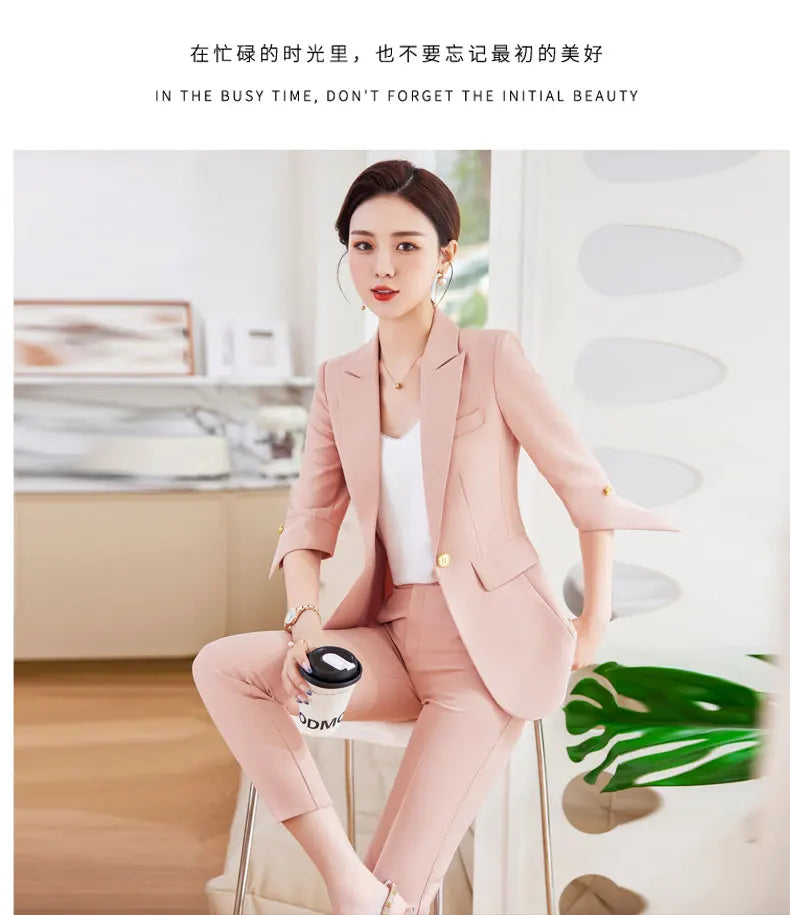 Fashionable professional women's mid-sleeved suit, high-quality two-piece pants + suit jacket, new spring 2026