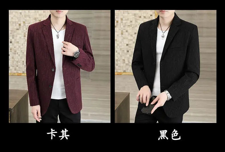 Blazer Men's Business Gentleman Korean Wedding Fashion Trend, Slim Fit, Breathable, Striped, Versatile, High-end Casual Blazer